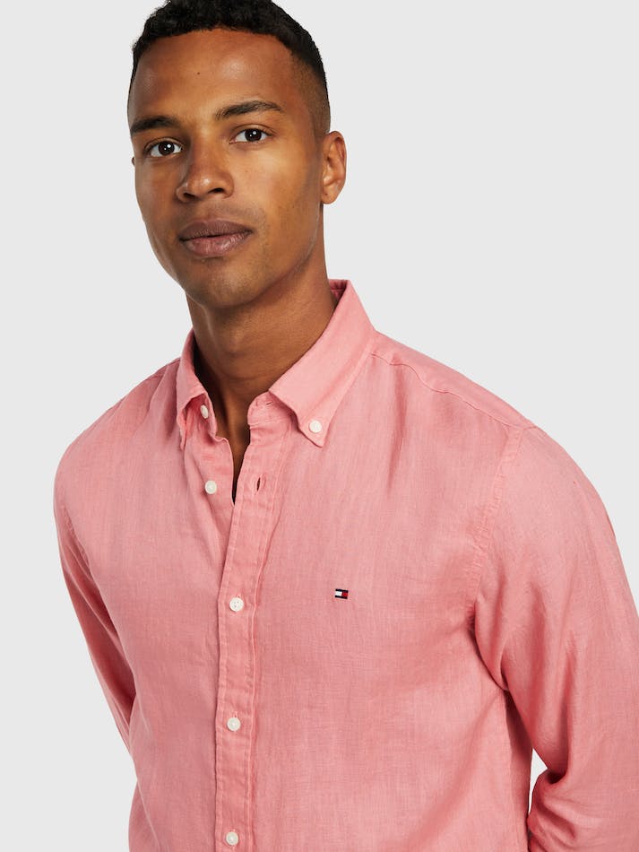 Tommy Hilfiger Premium Linen Men's Shirts Pink | c64JIKyTpGRt