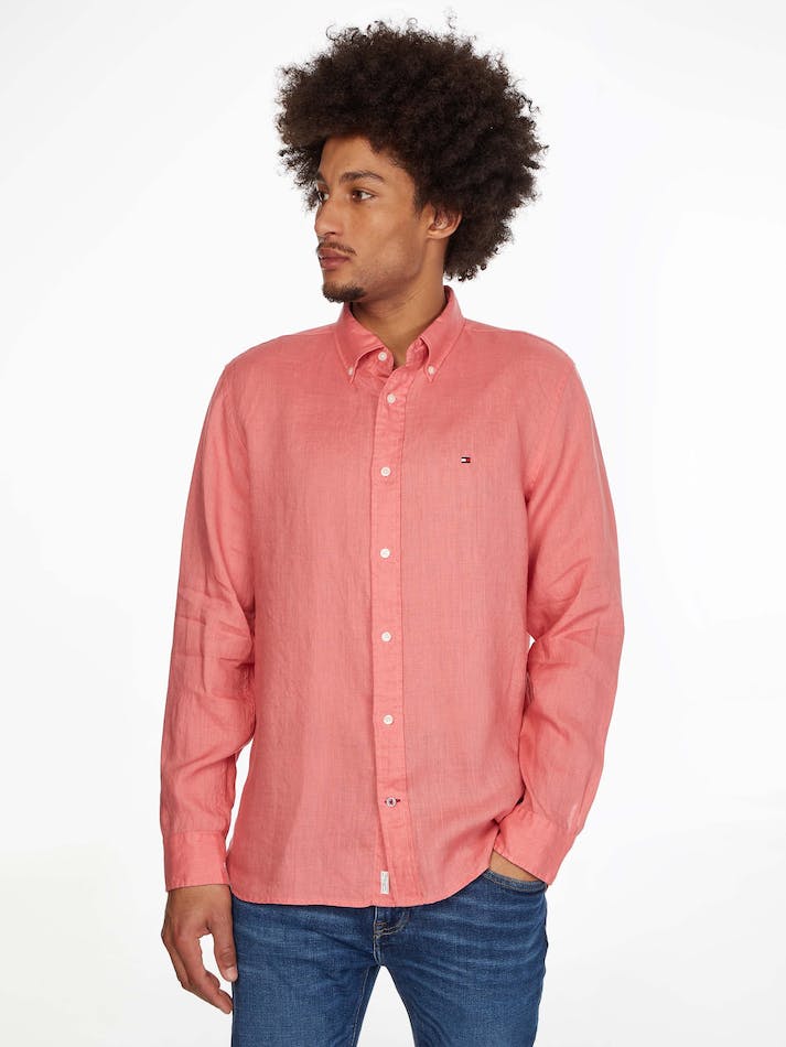 Tommy Hilfiger Premium Linen Men\'s Shirts Pink | c64JIKyTpGRt