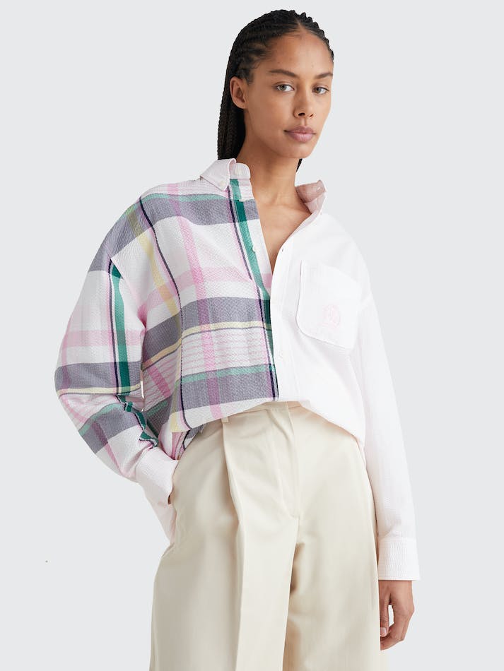 Tommy Hilfiger Prep Crest Madras Check Seersucker Women's Shirts Light Pink | gmXifXu2178m