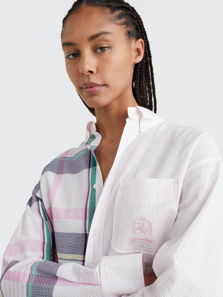 Tommy Hilfiger Prep Crest Madras Check Seersucker Women's Shirts Light Pink | gmXifXu2178m