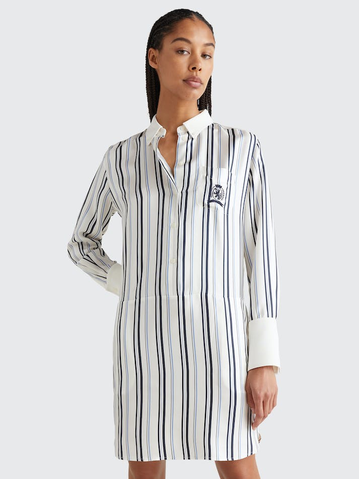 Tommy Hilfiger Prep Crest Silk Stripe Shirt Women's Dress Multicolor | MtUlNoJZx1LQ