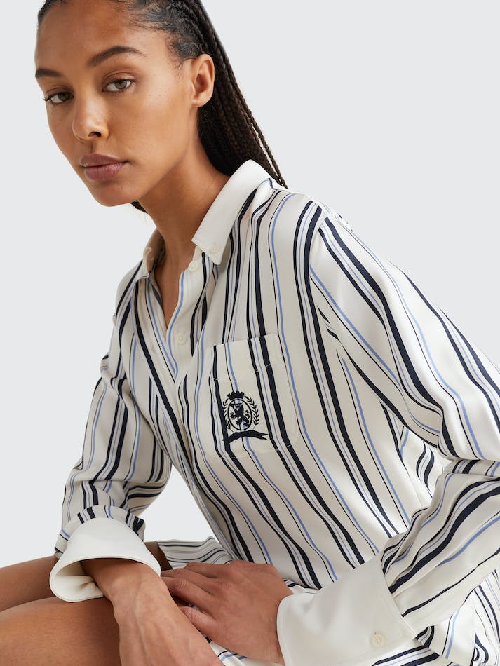 Tommy Hilfiger Prep Crest Silk Stripe Shirt Women's Dress Multicolor | MtUlNoJZx1LQ