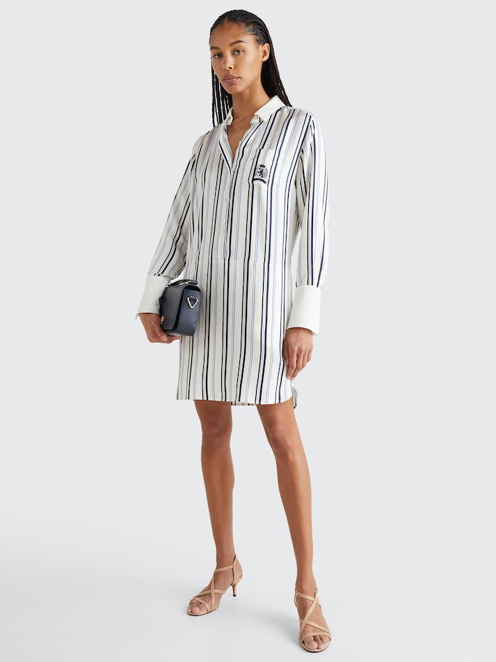 Tommy Hilfiger Prep Crest Silk Stripe Shirt Women\'s Dress Multicolor | MtUlNoJZx1LQ