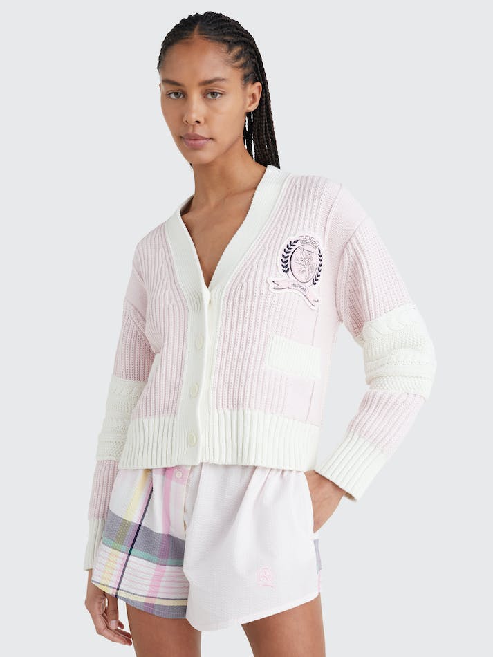 Tommy Hilfiger Prep Organic Cotton Crest Women's Cardigan Light Pink | X9QirIi3bdY1