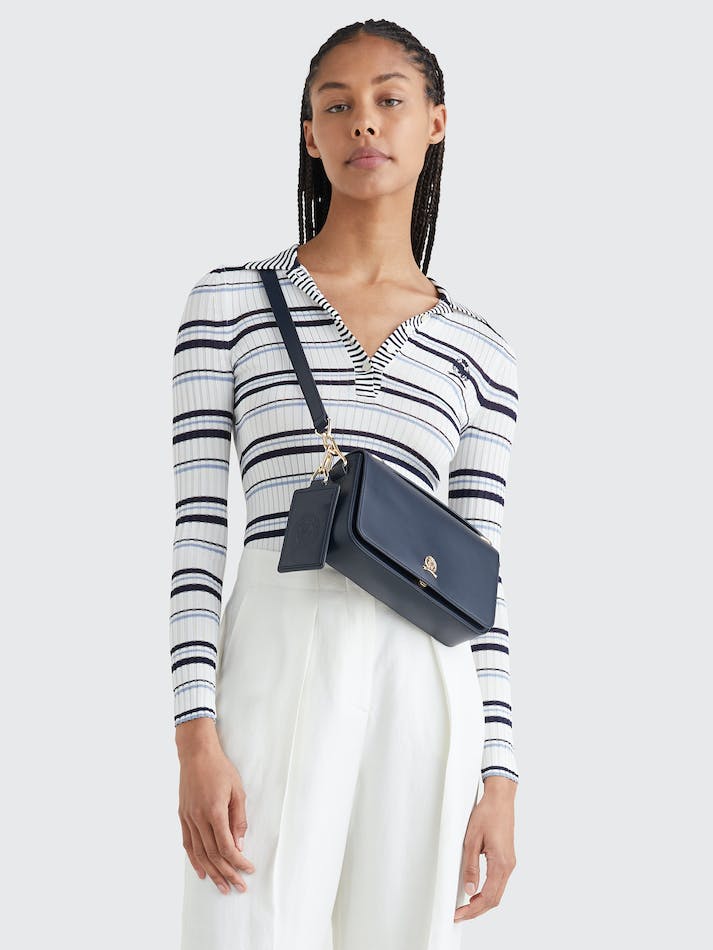 Tommy Hilfiger Prep Slim Fit Stripe Polo Women's Sweaters Navy White Blue Stripes | 49JmHzAyiaiw