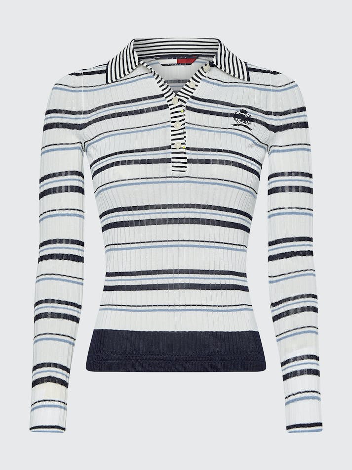 Tommy Hilfiger Prep Slim Fit Stripe Polo Women's Sweaters Navy White Blue Stripes | 49JmHzAyiaiw