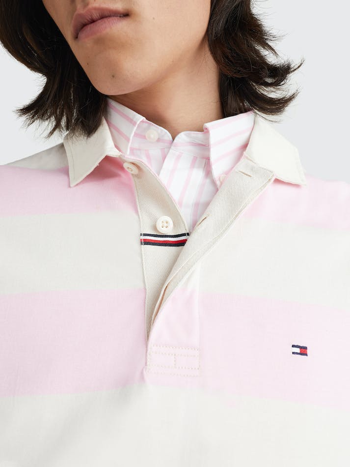 Tommy Hilfiger Prep Stripe Casual Fit Rugby Men's Shirts Pink / White | Flyh6GMI8gpx