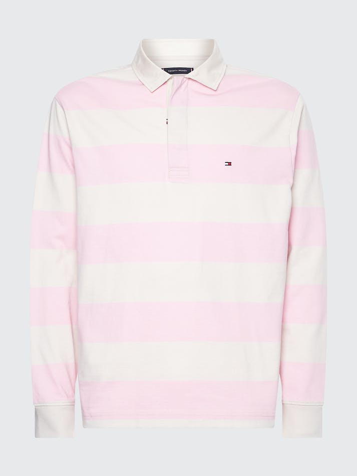 Tommy Hilfiger Prep Stripe Casual Fit Rugby Men's Shirts Pink / White | Flyh6GMI8gpx