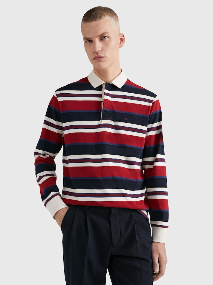 Tommy Hilfiger Prep Stripe Casual Fit Rugby Men's Shirts Red / Multicolor | pgxdzfy8Zd8D