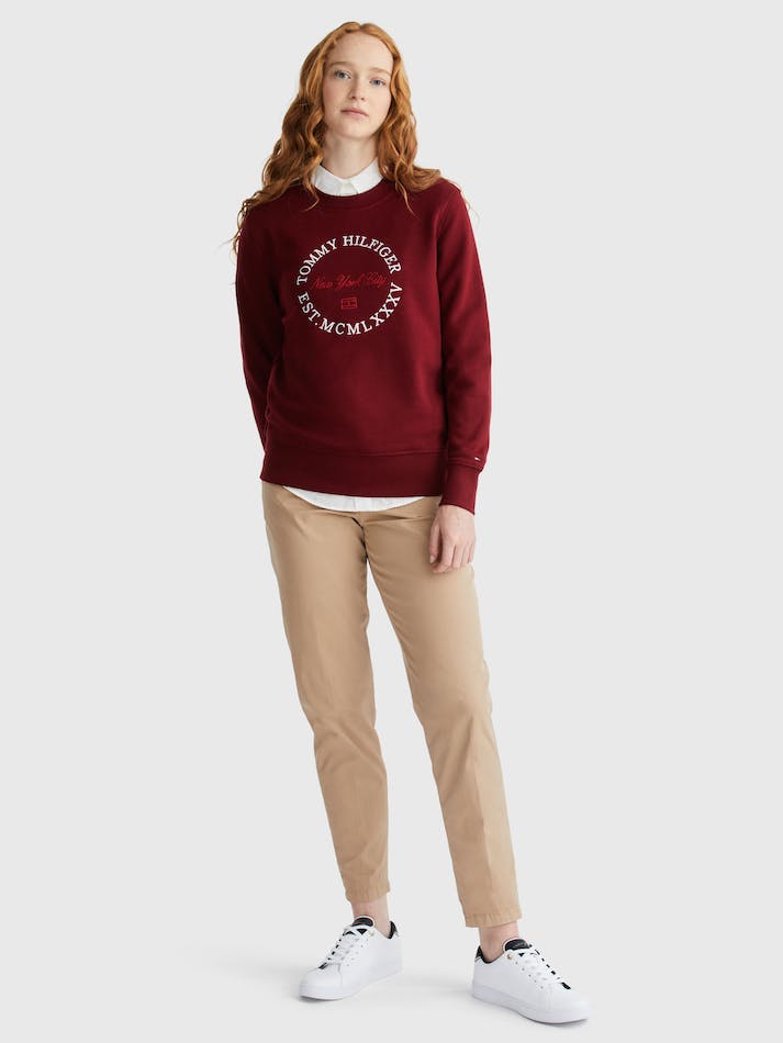 Tommy Hilfiger Print Mix Round Women's Sweatshirt Dark Red | r9xVtgxKlh1e