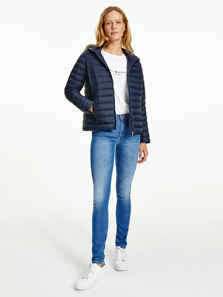 Tommy Hilfiger Quilted Hooded Women\'s Jackets Blue | NVXKnZiIazZR