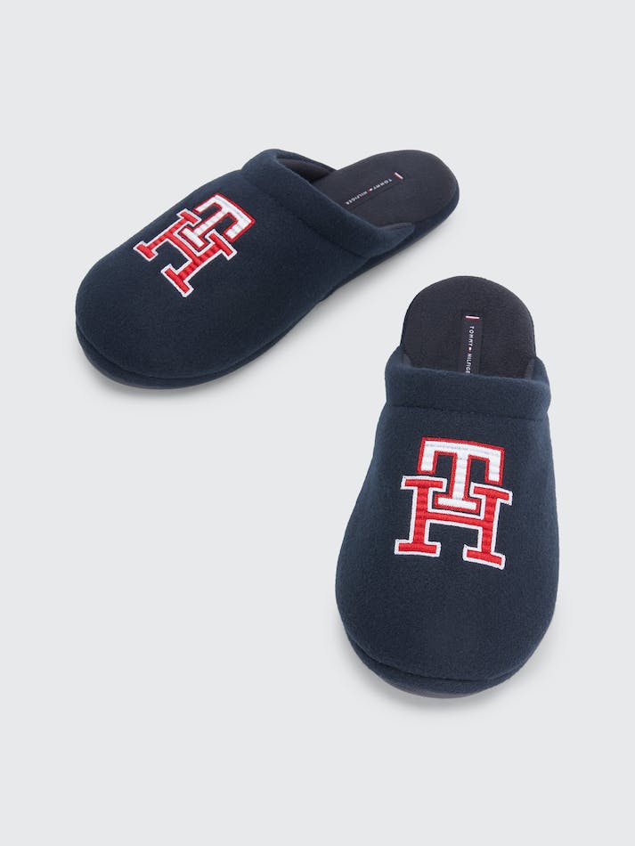 Tommy Hilfiger Raised Monogram Embroidery Home Men's Slides Blue | pfvAxfDMvD48