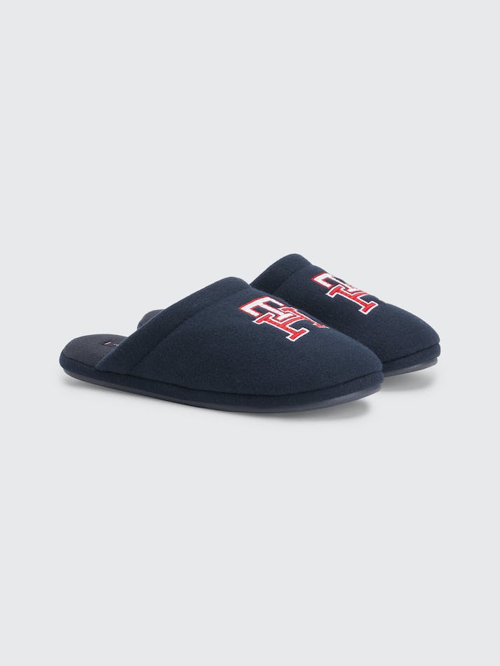 Tommy Hilfiger Raised Monogram Embroidery Home Men\'s Slides Blue | pfvAxfDMvD48