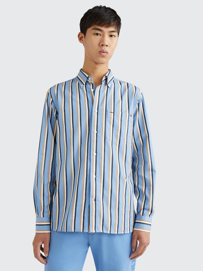 Tommy Hilfiger Regular Fit Stripe Poplin Men's Shirts Blue / Blue / Multicolor | ZCbXcFEZnwfF