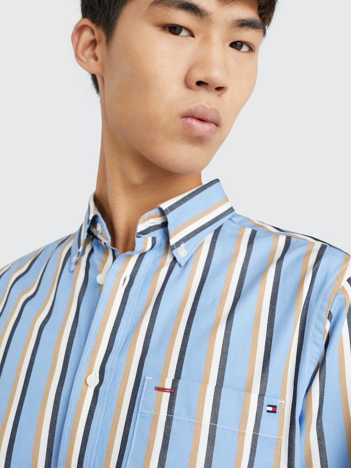 Tommy Hilfiger Regular Fit Stripe Poplin Men's Shirts Blue / Blue / Multicolor | ZCbXcFEZnwfF