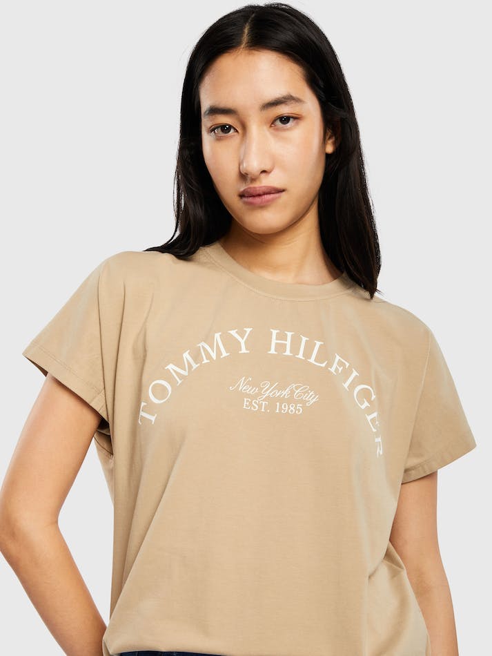 Tommy Hilfiger Relaxed Arched Hilfiger Women's T Shirts Beige | HSp9HlEHh0he