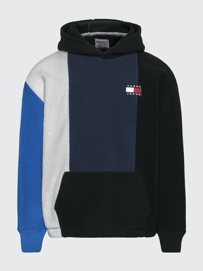 Tommy Jeans Relaxed Colour-Blocked Polar Fleece Men's Hoodie Black | m2CiHnHW6RLf