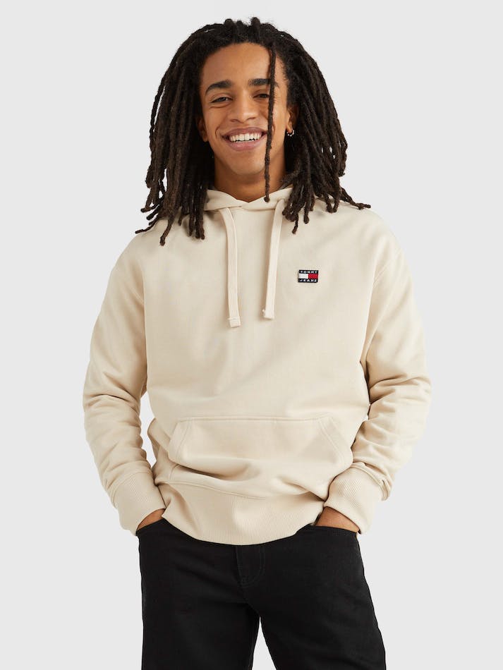 Tommy Jeans Relaxed Fit Badge Men's Hoodie Beige | LkxBG6r74PLE