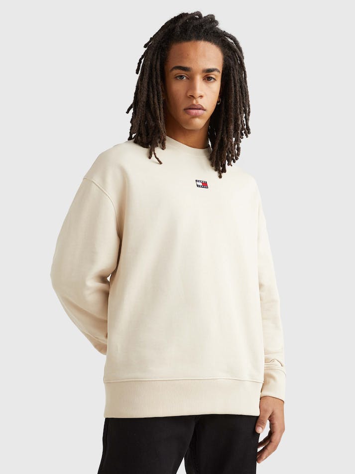 Tommy Jeans Relaxed Fit Badge Men's Sweatshirt Beige | yEKW9vgClxUx