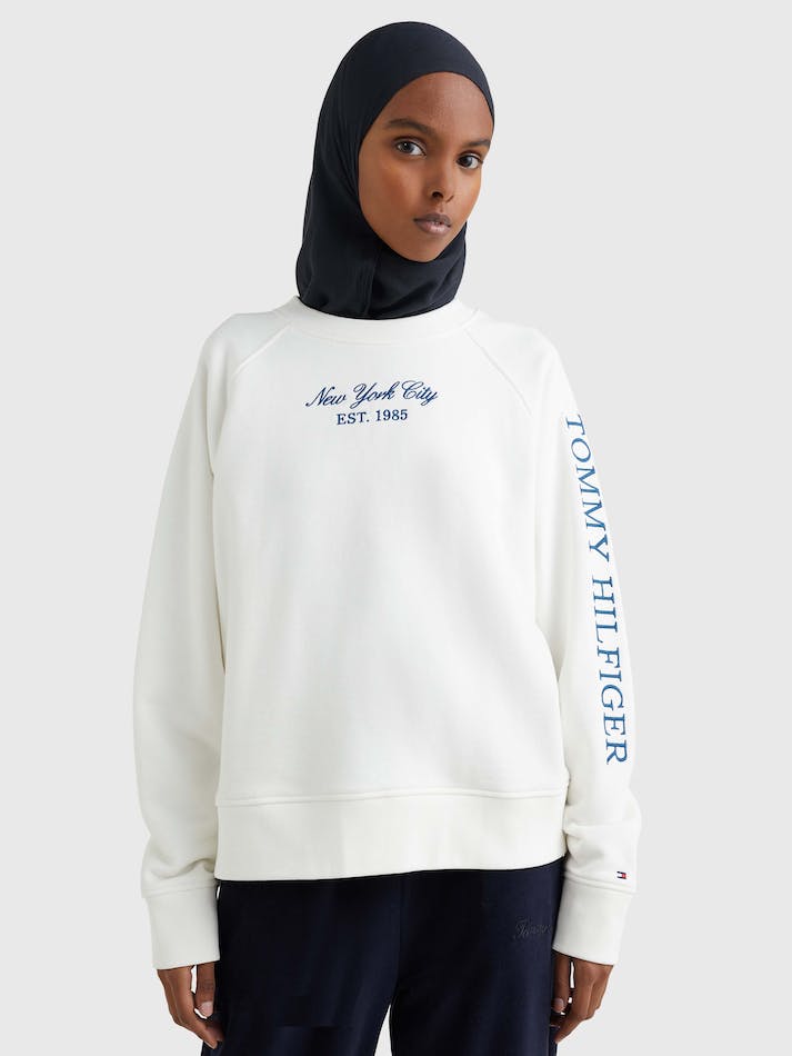 Tommy Hilfiger Relaxed Fit Fleece Women's Sweatshirt White | Kyph34diLSkp