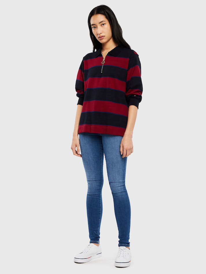 Tommy Hilfiger Relaxed Fit Rugby Women's Tops Stripes / Royal | FKkUwz78IQjo