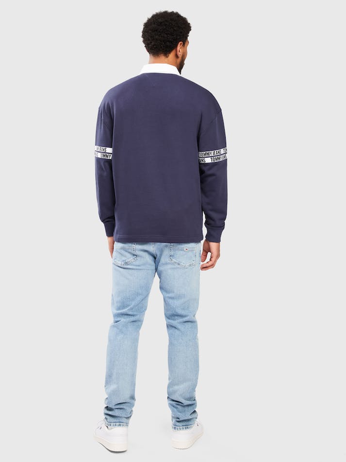 Tommy Jeans Relaxed Logo Tape Rugby Men's Shirts Navy | KUXLbR62hraT