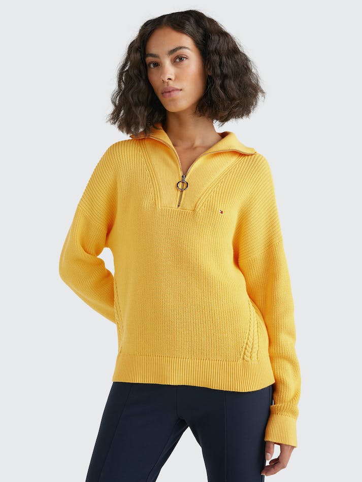 Tommy Hilfiger Rib Knit Half-Zip Relaxed Women's Jumpers Yellow | BPn9gr8dAiS4