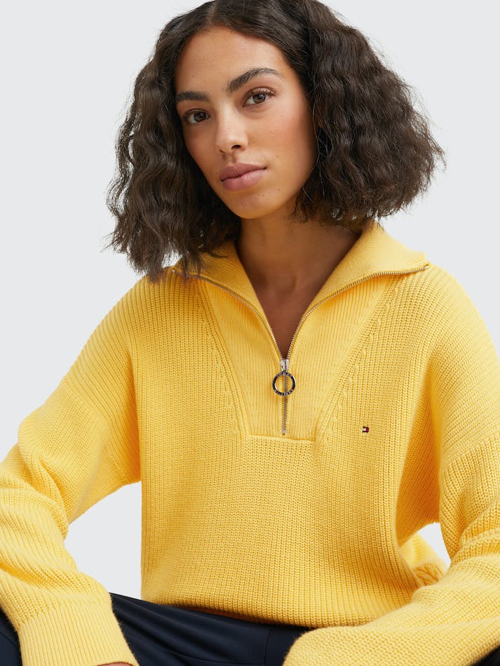 Tommy Hilfiger Rib Knit Half-Zip Relaxed Women's Jumpers Yellow | BPn9gr8dAiS4