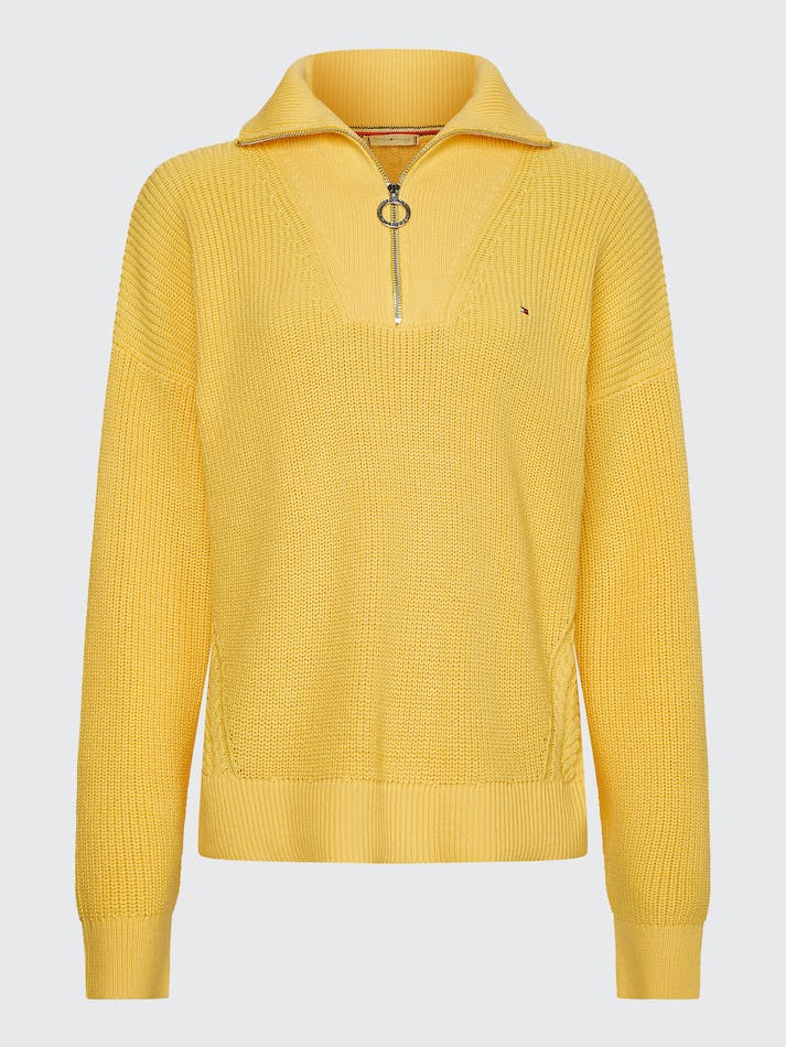 Tommy Hilfiger Rib Knit Half-Zip Relaxed Women's Jumpers Yellow | BPn9gr8dAiS4