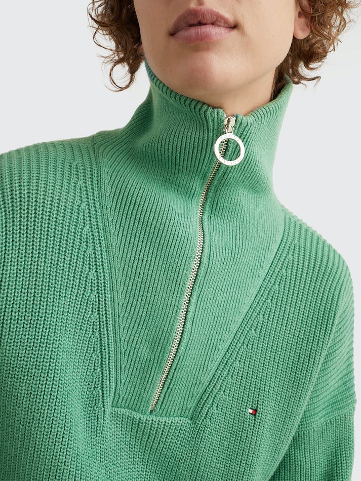 Tommy Hilfiger Rib Knit Half-Zip Relaxed Women's Jumpers Green | GMoEqZMJXkvp