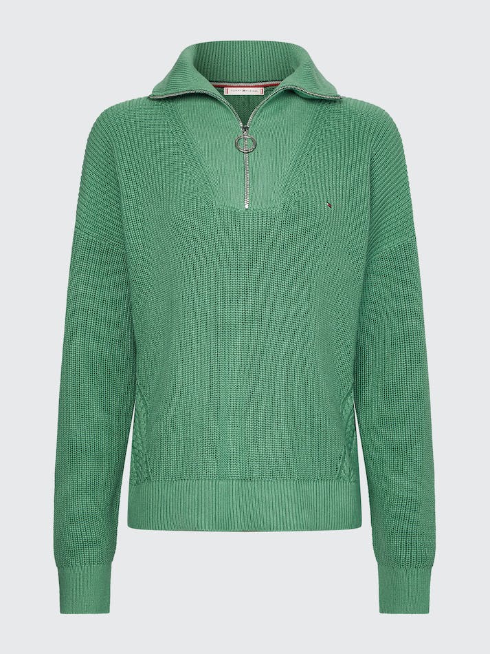 Tommy Hilfiger Rib Knit Half-Zip Relaxed Women's Jumpers Green | GMoEqZMJXkvp