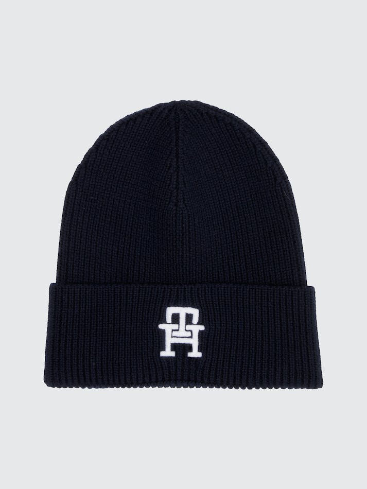 Tommy Hilfiger Rib-Knit Jersey Monogram Women's Beanie Blue | 4Tf2eMTyOOoE