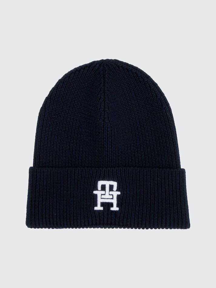 Tommy Hilfiger Rib-Knit Jersey Monogram Women\'s Beanie Blue | 4Tf2eMTyOOoE