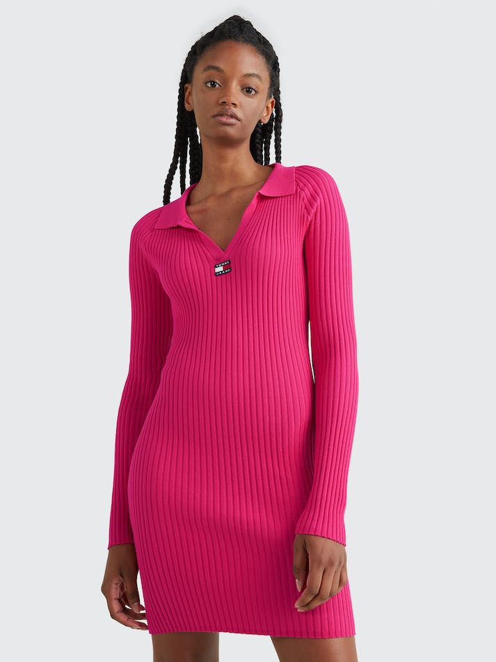 Tommy Jeans Ribbed Badge Jumper Women's Dress Pink | GCLY5Mt8hH4x