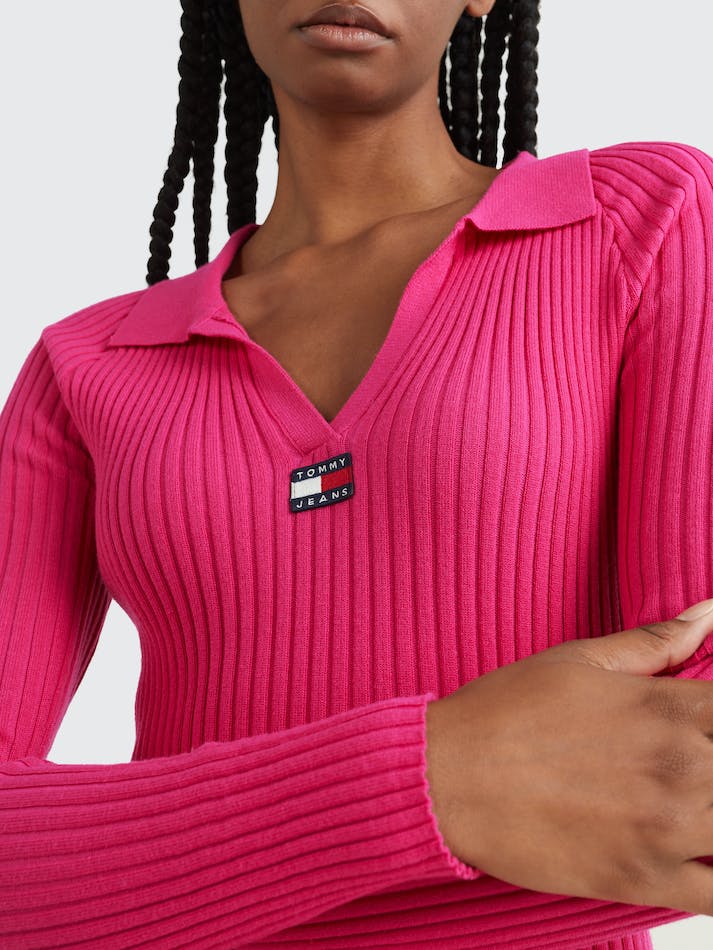 Tommy Jeans Ribbed Badge Jumper Women's Dress Pink | GCLY5Mt8hH4x