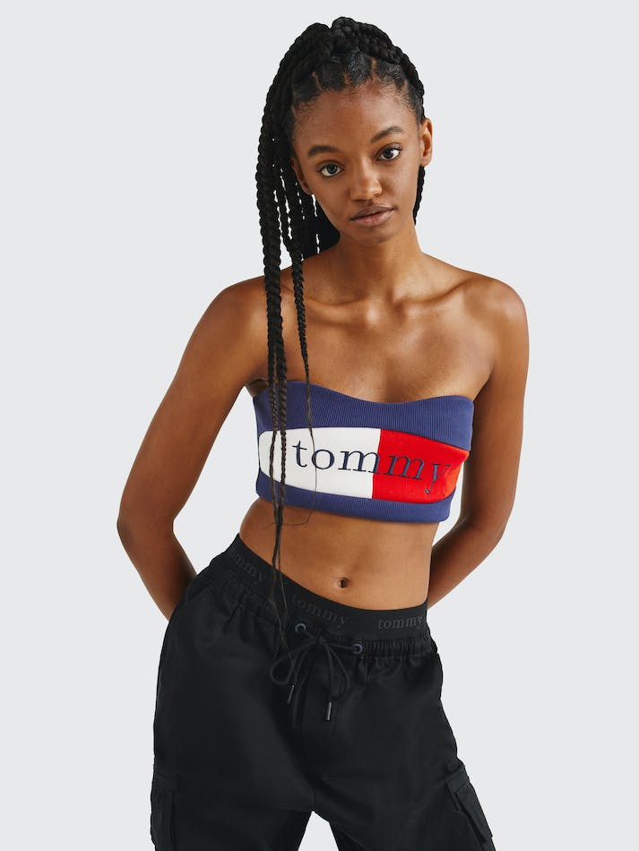 Tommy Jeans Ribbed Bandeau Crop Women's Tops Navy | cefyR7FTZEEq