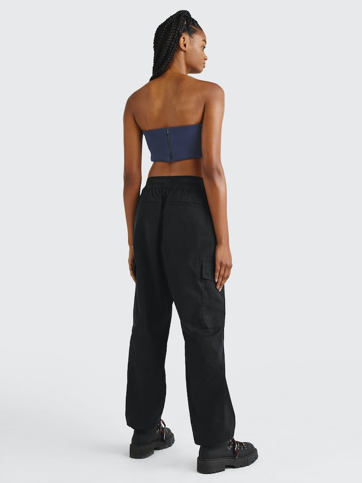 Tommy Jeans Ribbed Bandeau Crop Women's Tops Navy | cefyR7FTZEEq