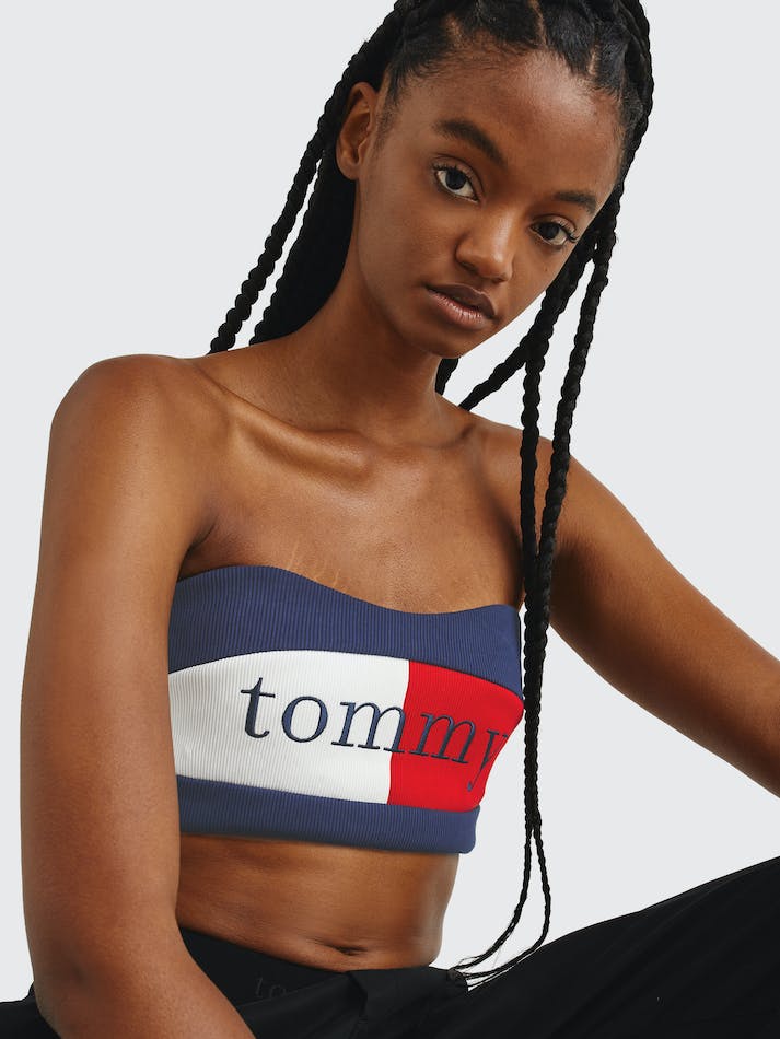 Tommy Jeans Ribbed Bandeau Crop Women's Tops Navy | cefyR7FTZEEq