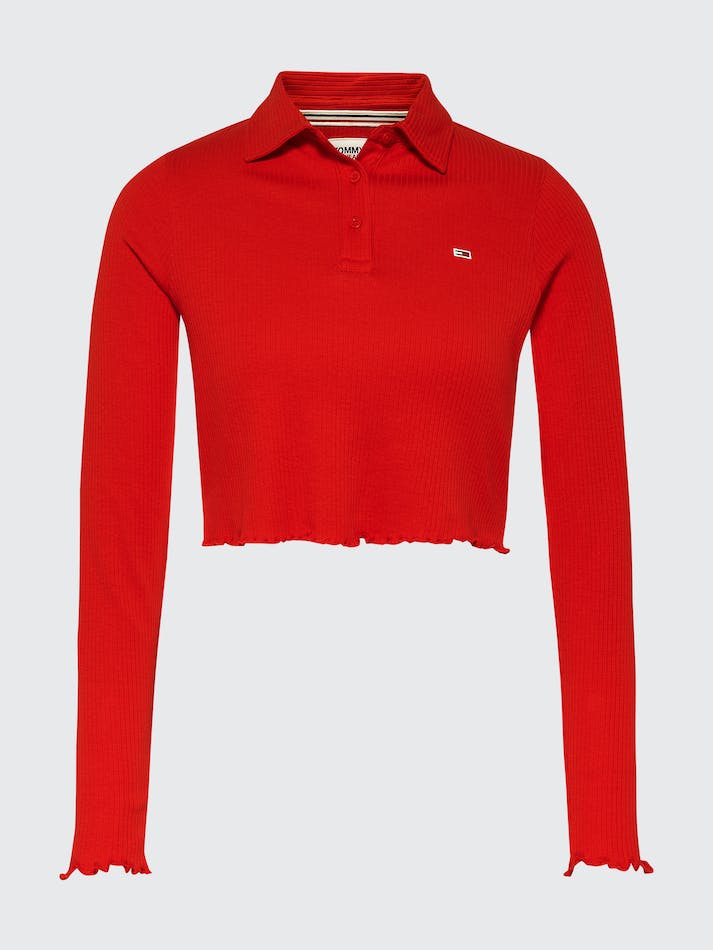 Tommy Jeans Ribbed Cropped Fit Long-Sleeve Women's Polo Shirts Deep Red | kdVoH39Oyec0