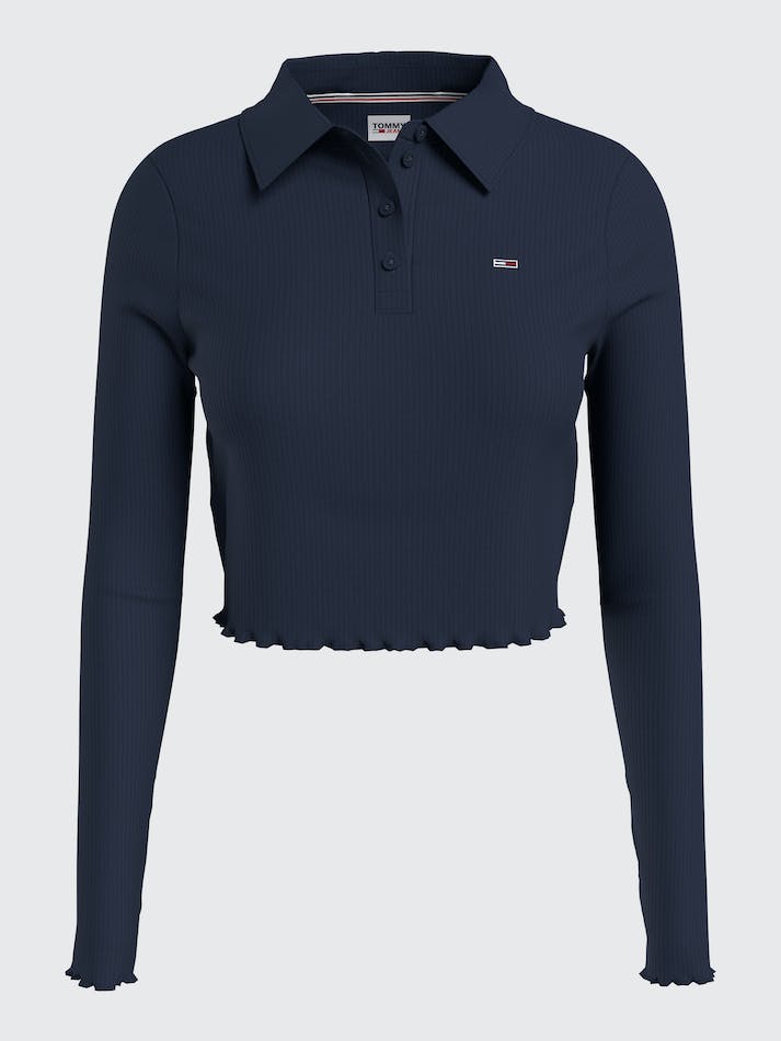 Tommy Jeans Ribbed Cropped Fit Long-Sleeve Women's Polo Shirts Navy | nYjlshdPwxgE