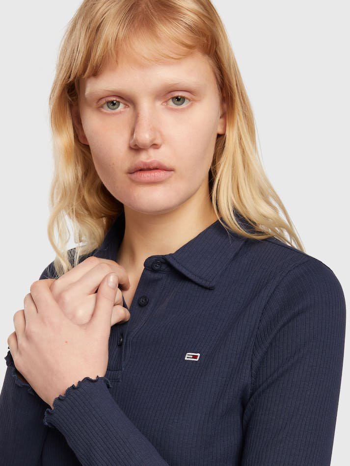 Tommy Jeans Ribbed Cropped Fit Long-Sleeve Women's Polo Shirts Navy | nYjlshdPwxgE