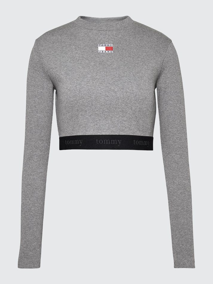 Tommy Jeans Ribbed Cropped Long Sleeve Women's T Shirts Grey | h2qP0wNAizx4