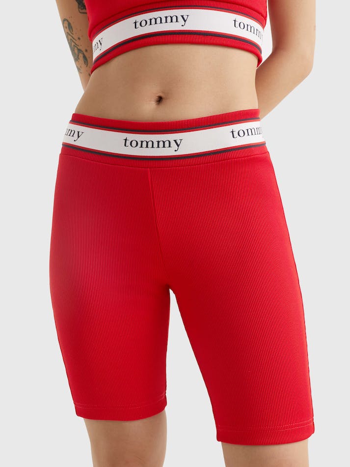 Tommy Jeans Ribbed Jersey Cycle Women's Shorts Deep Red | gQoNj3TcXPeo