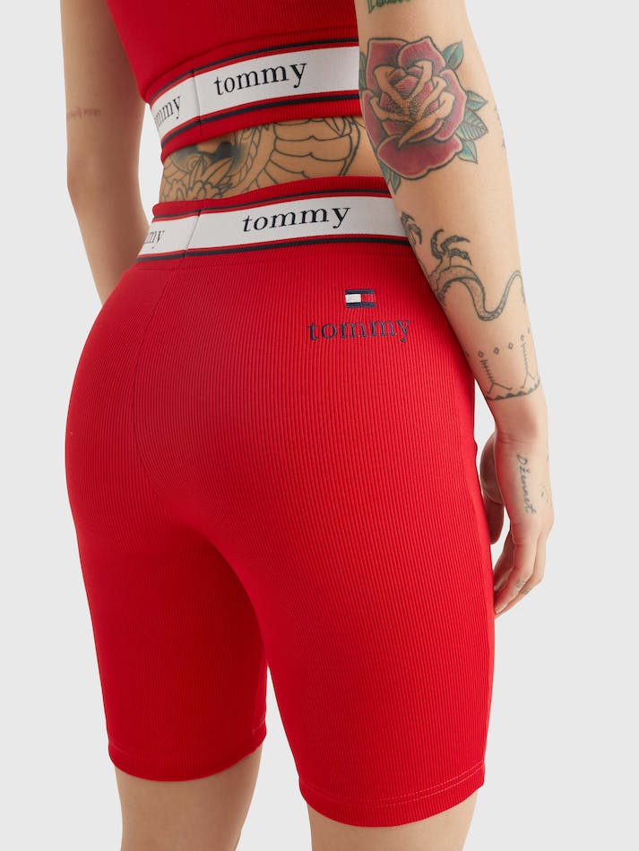 Tommy Jeans Ribbed Jersey Cycle Women's Shorts Deep Red | gQoNj3TcXPeo