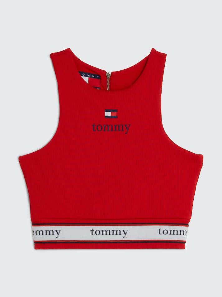 Tommy Jeans Ribbed Racer-Style Women's Tops Deep Red | TWsns8F7IrV1