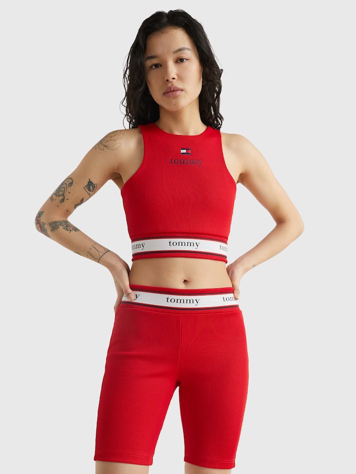 Tommy Jeans Ribbed Racer-Style Women's Tops Deep Red | TWsns8F7IrV1