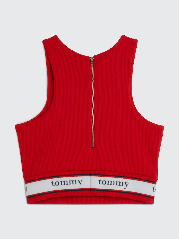 Tommy Jeans Ribbed Racer-Style Women's Tops Deep Red | TWsns8F7IrV1