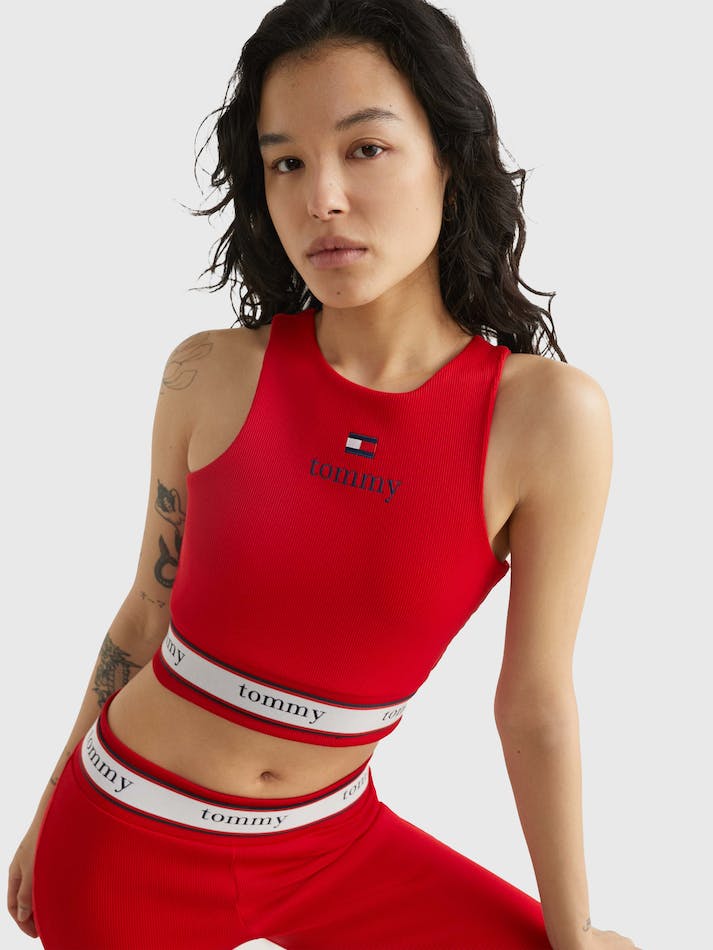 Tommy Jeans Ribbed Racer-Style Women's Tops Deep Red | TWsns8F7IrV1