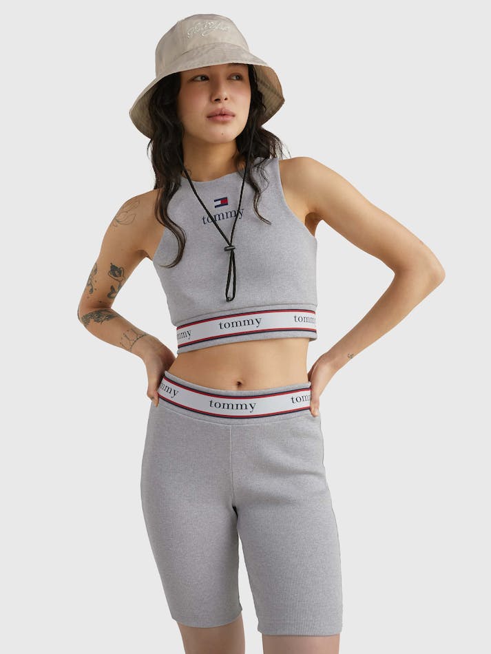 Tommy Jeans Ribbed Racer-Style Women's Tops Light Grey | uLRUay1d07Zr