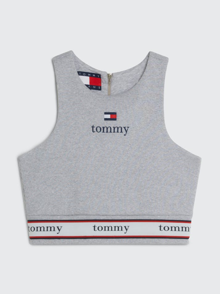 Tommy Jeans Ribbed Racer-Style Women's Tops Light Grey | uLRUay1d07Zr